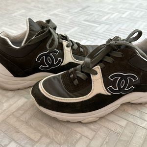 Chanel Fabric Calfskin Suede CC Sneaker Size 37.5